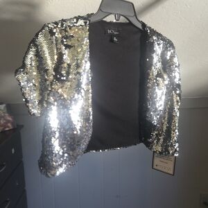 BCX Women's Shimmering Silver Sequin Blazer